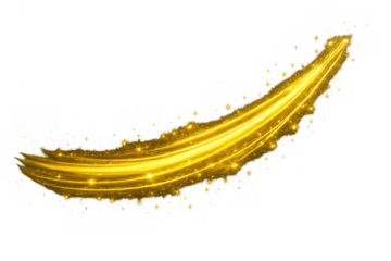 Golden light trail forming a dynamic wave with magic sparkles, providing a glowing stardust effect. Transparent background