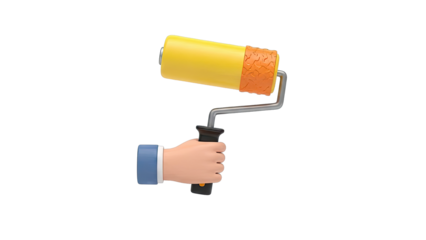 Cartoon Hand Holding a Textured Paint Roller