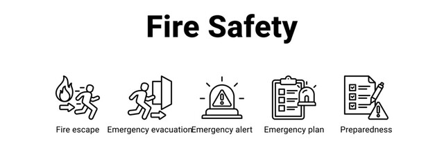 Fire Safety web banner icon vector illustration concept for  with icon of Fire escape, Emergency evacuation, Emergency alert.