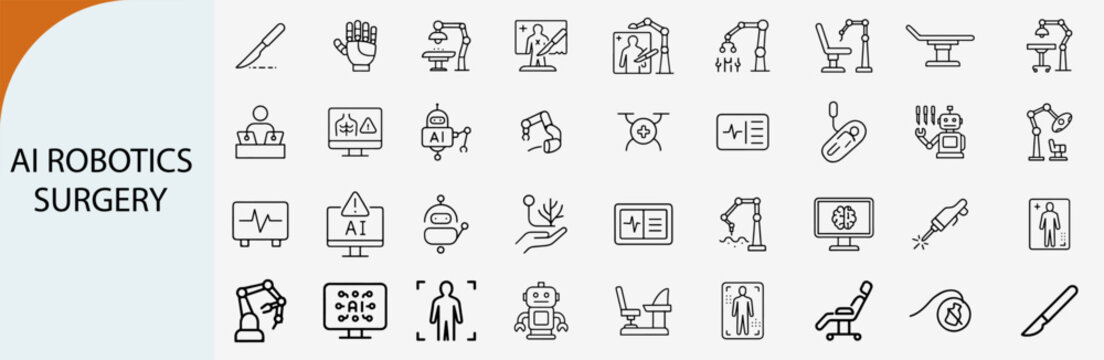 ai robotics surgery medical technology icons, futuristic healthcare vector set
