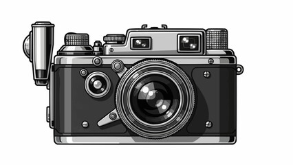 Vintage Film Camera with Flash Attachment Detailed Illustration.