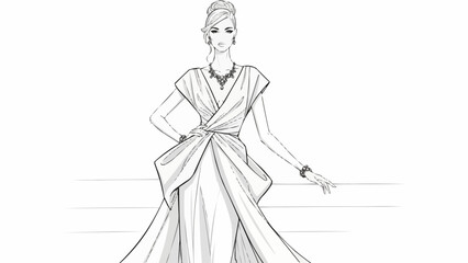 Elegant Fashion Illustration of a Woman in a Flowing Gown.