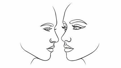 Minimalist Line Art Drawing of Two Women Facing Each Other.