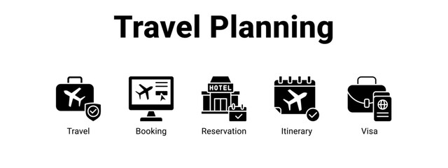 Travel Planning web banner icon vector illustration concept for  with icon of Travel, Booking.