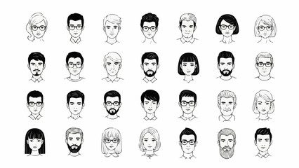 Collection of Diverse Hand Drawn People Portraits.