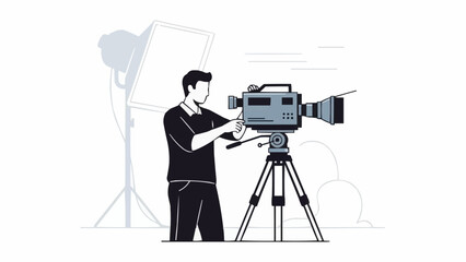 Filmmaker operating professional video camera on tripod for recording.