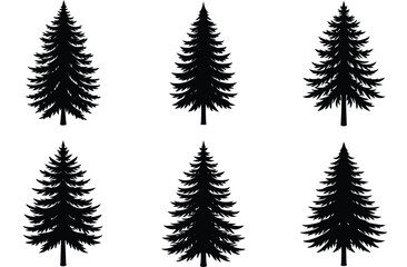 set of trees silhouettes