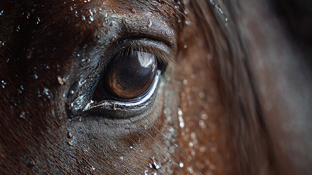 A close-up shot of a horse's eye, capturing detail and emotion 