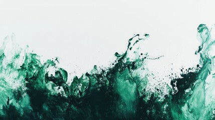 Green turquoise paint explosion splash abstract background. Watercolour cloud blast on white