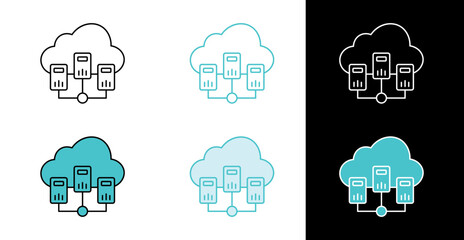 Cloud computing server network icon for data storage and hosting services in line and fill style