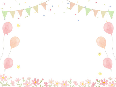 春にぴったりな水彩で描いた可愛いパステルカラーのフレーム背景イラスト