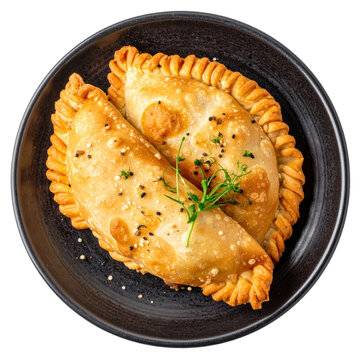 Crispy fried mini chebureki pastries with a flavorful ground beef and onion filling, perfectly isolated on a white background