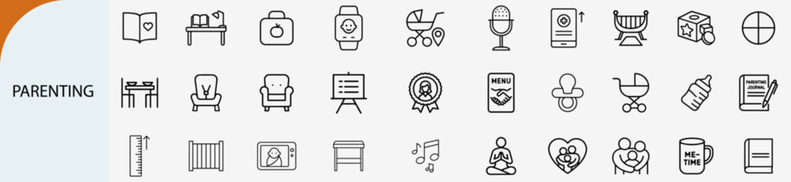 parenting icon set, childcare family wellness and baby care vector illustration