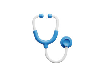 3d icon of blue and white 3d stethoscope, isolated on transparent background, symbolizing healthcare and medical care