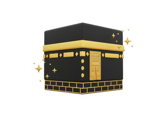 3d illustration of the kaaba in mecca, isolated on transparent background, symbolizing islamic faith and pilgrimage