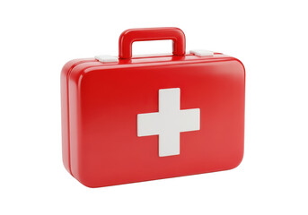 3d icon of red first aid kit with white cross symbol isolated on transparent background