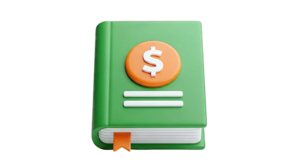 3D Rendered Green Book with Dollar Sign and Bookmark