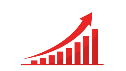 A red bar graph with an upward trend isolated on transparent background