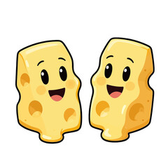 Two smiling cheese characters with faces