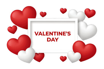 Valentine's Day sign surrounded by red and white hearts.