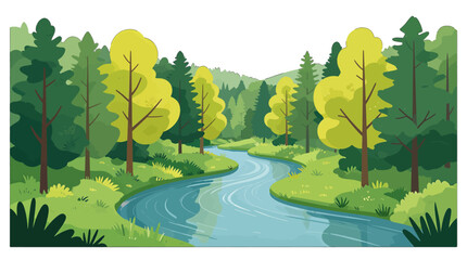 Vibrant Cartoon Forest with Winding River