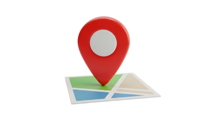 A 3d red map pin icon isolated on transparent background with a colorful map