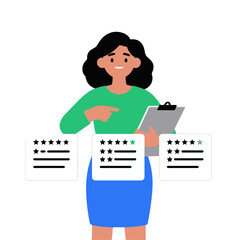 Woman Holding Clipboard with Five-Star Reviews