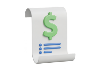 3d illustration of a bill with a dollar sign isolated on transparent background