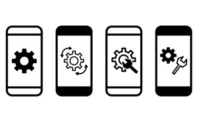 スマートフォンの設定とシステム管理を表すシンプルなアイコンセット