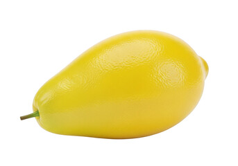 3d icon of a single ripe yellow lemon with a stem, isolated on a transparent background