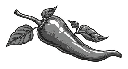 A gray illustration of a pepper with leaves