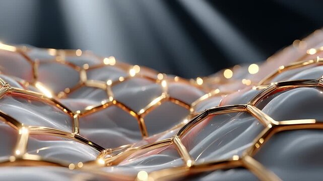 Luxury golden hexagonal grid flowing abstract 3D background