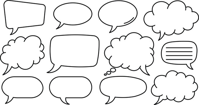 Collection of diverse black outline speech and thought bubbles on white background speech bubble