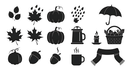 Autumn elements collection with leaves and warm beverages