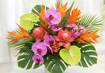 Colorful tropical floral arrangement