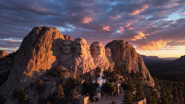 Mount Rushmore National Memorial at Sunset, South Dakota