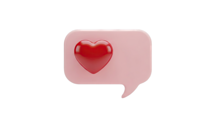 3D Pink Speech Bubble with Red Heart Icon