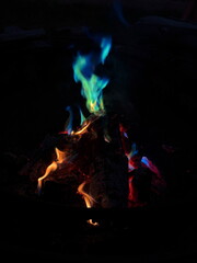 Rainbow campfire in the fire pit