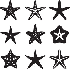 Starfish Silhouette Vector Set, Sea Star Black Silhouette Icons