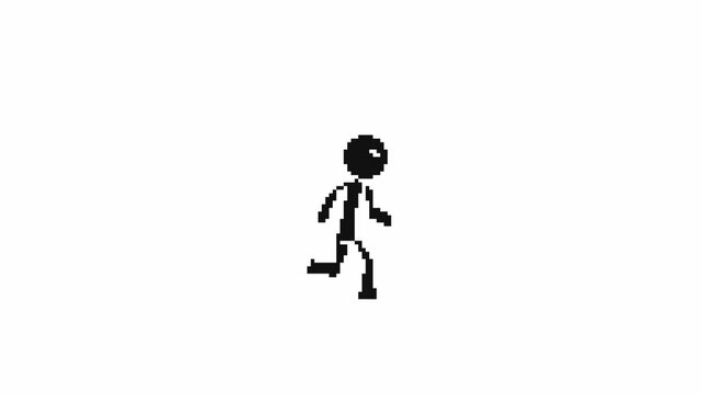 8 Bit Pixel Art Stick Man Run Animation Loop for Game Characters