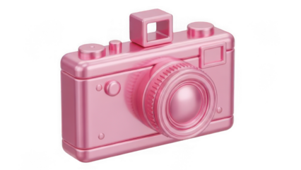 A glossy pink retro camera 3d render capturing the essence of vintage photography style