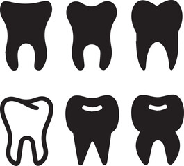 Dental Tooth Icon Black Silhouette, Tooth Silhouette Vector Black and White