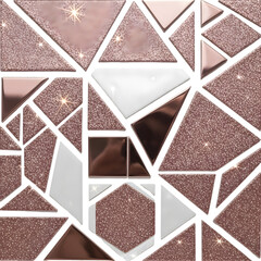 Rose gold glitter geometric mosaic pattern with transparent background png lines