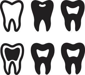 Dental Tooth Icon Black Silhouette, Tooth Silhouette Vector Black and White
