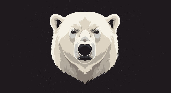 Majestic polar bear head illustration with detailed fur texture silhouetted against a dark speckled background.