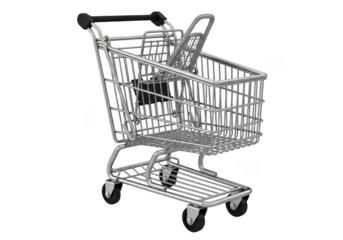 3d icon of a metal shopping cart with a smaller basket on top, isolated on transparent background