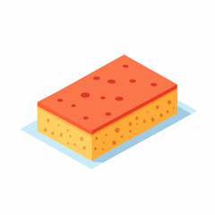 Vibrant isometric cleaning sponge featuring a porous textured surface, perfect for effective household chores and kitchen dishwashing, with an orange top layer and a yellow base