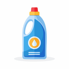 Modern flat design vector illustration of a generic blue plastic bottle, representing concentrated liquid detergent for superior cleaning and a pristine household