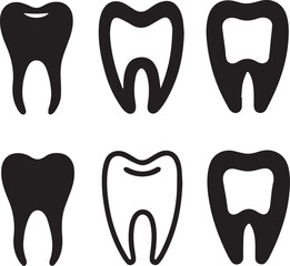 Dental Tooth Icon Black Silhouette, Tooth Silhouette Vector Black and White