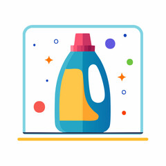 Vibrant flat design illustration of a laundry detergent bottle, symbolizing household cleaning, freshness, and hygiene for sparkling clean clothes and a pleasant home environment